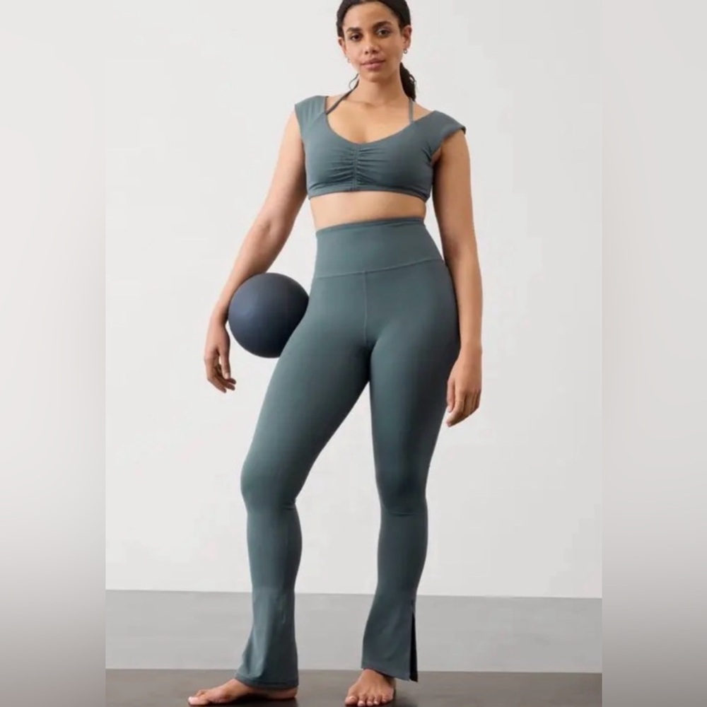 Athleta Elation Split Flare Leggings XXS Eden Blue High Rise‎ Yoga Pants